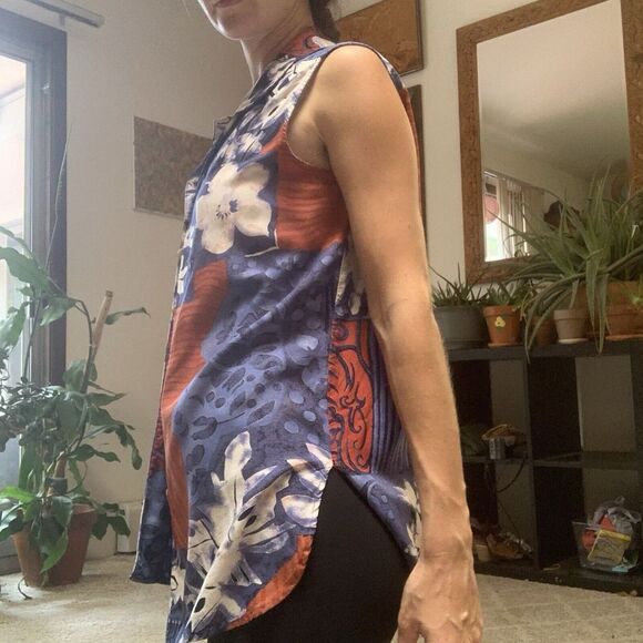 VTG Norton McNaghton (M/L) Top - Button Up Red Blue White Floral Hipster Hippie - Picture 3 of 7